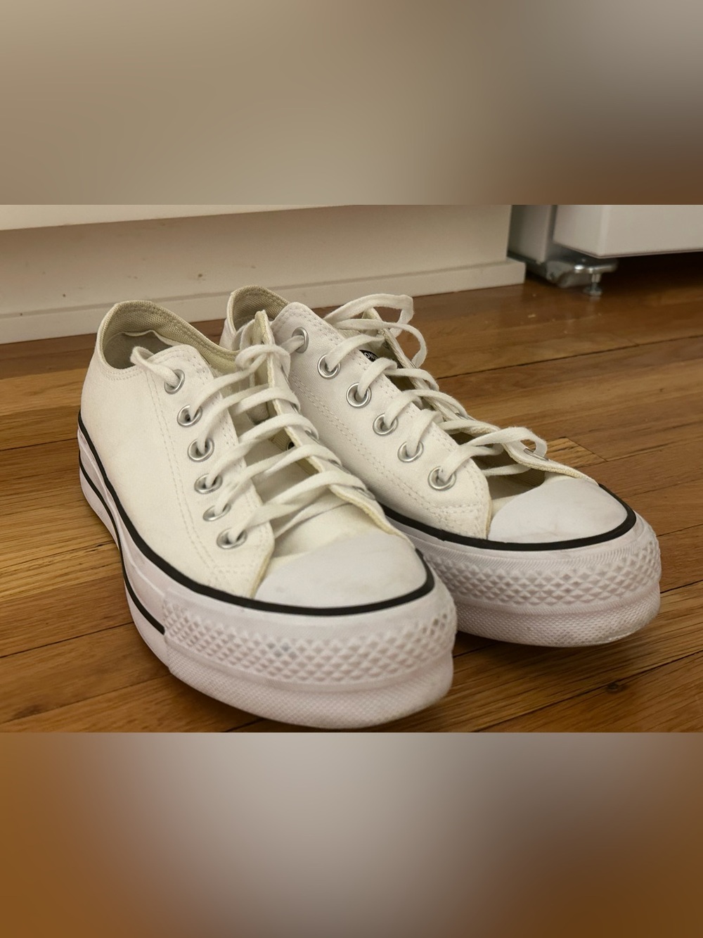 Converse All Star White Canvas Low-Top Platform Sneakers -  US 8 (Women’s)/EU 39